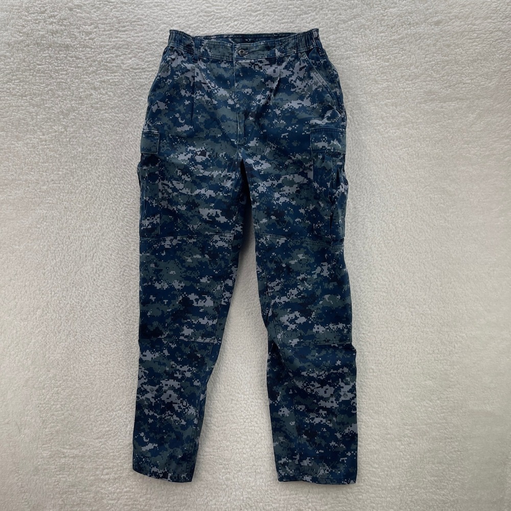 US Navy Cargo Pants Men Medium Long 30x34 Blue Digital Camo Canvas Gorp Military